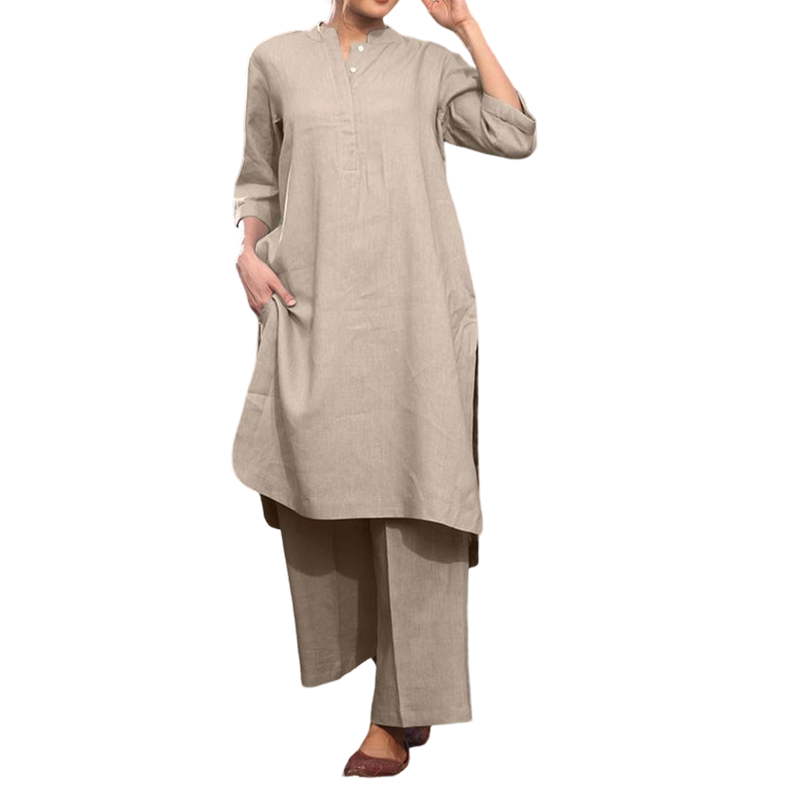 🎁2026 New Arrivals 50% OFF💥Solid Color Loose Fit Top & Wide Leg Pants Set