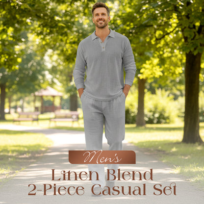 💎 -50% ON MEN'S LINEN BLEND SET! 💎 Breathable 2-Piece Collared Shirt & Pants for Summer Relaxation