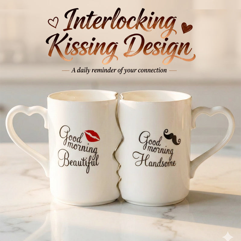 Romantic Heart Handle Kissing Mugs for Couples
