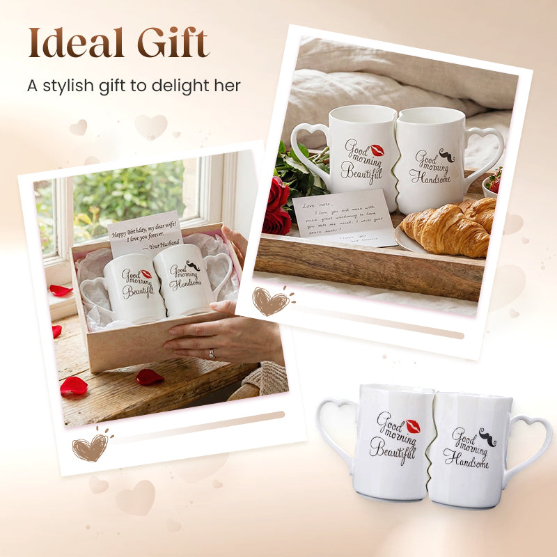 Romantic Heart Handle Kissing Mugs for Couples