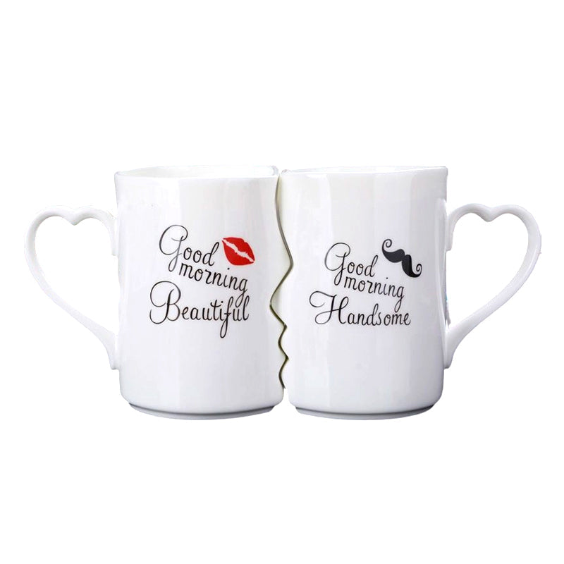 Romantic Heart Handle Kissing Mugs for Couples