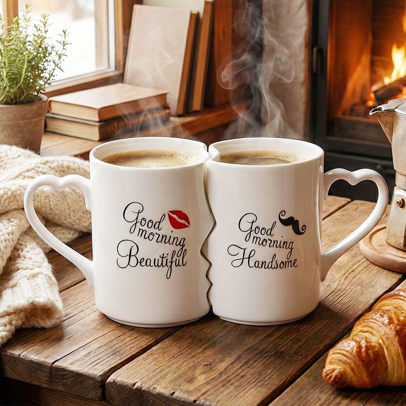 Romantic Heart Handle Kissing Mugs for Couples