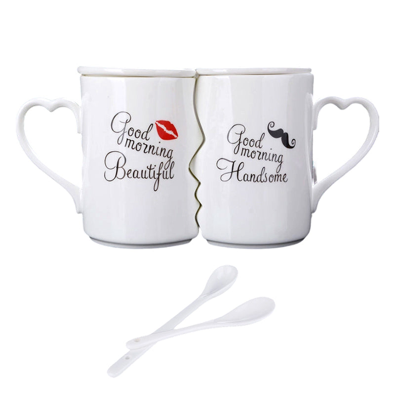 Romantic Heart Handle Kissing Mugs for Couples
