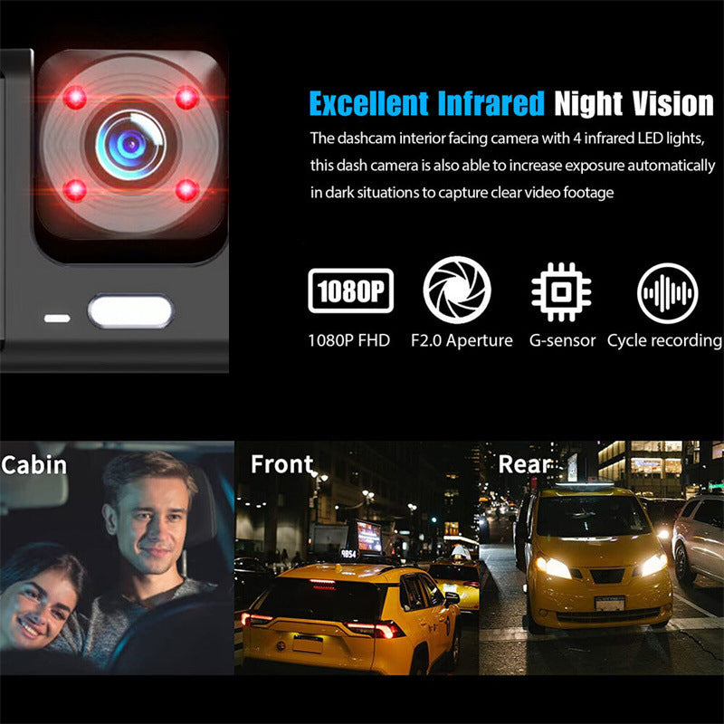🚗🎥Dash Cam 3 Cameras 1080P HD – Front + Interior + Rear with Reverse 🔥