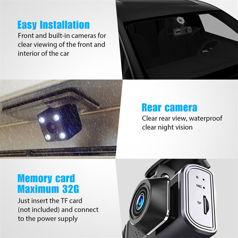 🚗🎥Dash Cam 3 Cameras 1080P HD – Front + Interior + Rear with Reverse 🔥