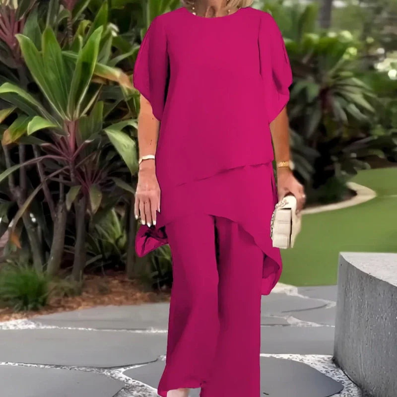 Charming Irregular Top & Wide Leg Pants Set