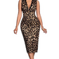 Lace Trim V-Neck Leopard Print Bodycon Dress