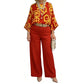 Women's Retro Graphic Print Top & Wide-Leg Pants Set