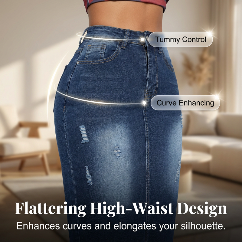 👗 Women’s High-Waist Frayed Hem Denim Skirt – Trendy, Comfortable & Effortlessly Chic ✨💖
