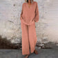 📢📢Limited Spring Edition⏰💡Designed in the USA💡Casual Solid Color V-Neck Long Sleeve Top & Wide-Leg Pants Set