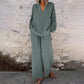 📢📢Limited Spring Edition⏰💡Designed in the USA💡Casual Solid Color V-Neck Long Sleeve Top & Wide-Leg Pants Set