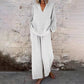 📢📢Limited Spring Edition⏰💡Designed in the USA💡Casual Solid Color V-Neck Long Sleeve Top & Wide-Leg Pants Set