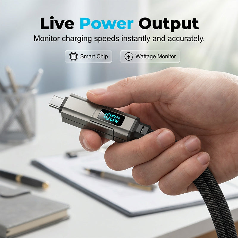 🔥HOT SALE50% OFF🔥🔌 4-in-1 charging cable with digital display & key ring – fast charging, kink-resistant & compact
