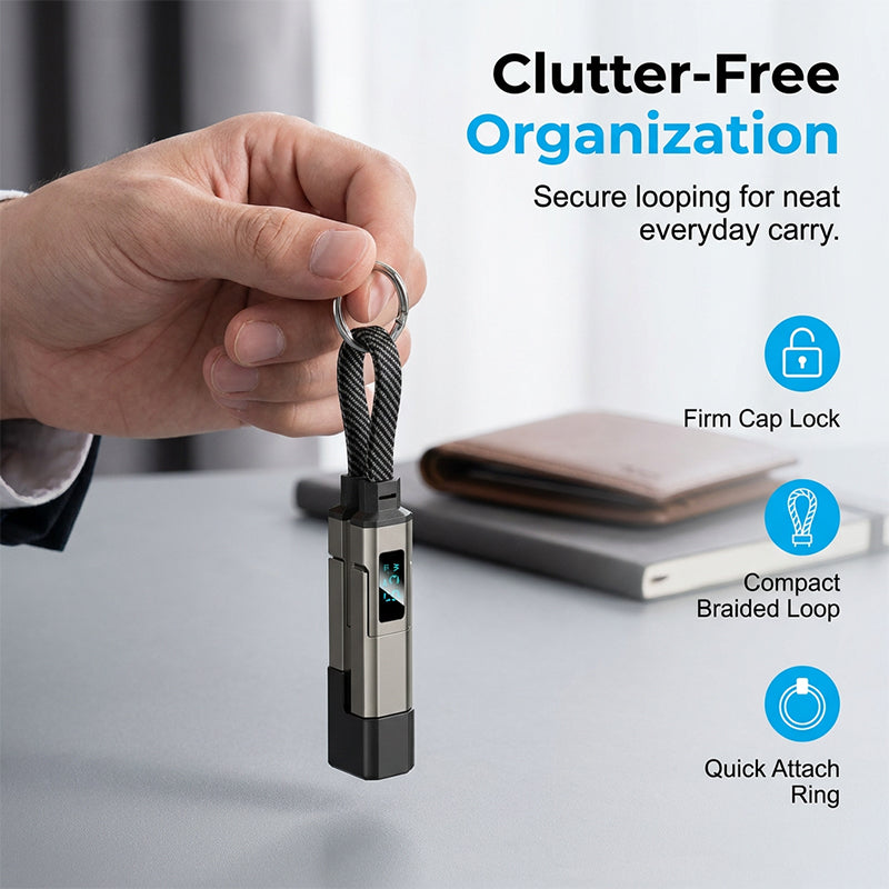 🔥HOT SALE50% OFF🔥🔌 4-in-1 charging cable with digital display & key ring – fast charging, kink-resistant & compact