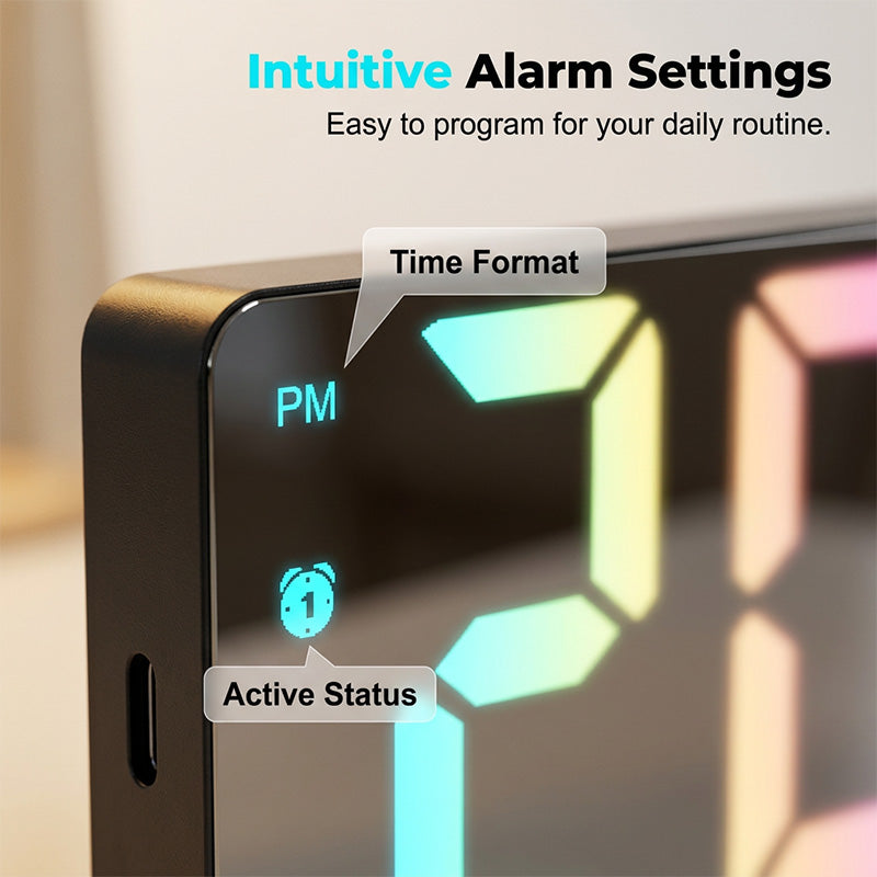 LED Digital Alarm Clock with Mirror Surface