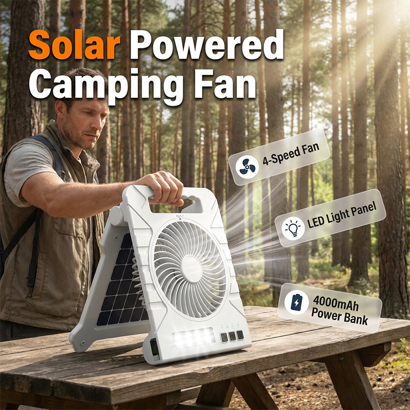 🌞 LIMITED-TIME 50% OFF! ✨ Solar-Powered Outdoor Fan – Rechargeable, Ultra-Quiet, with LED Light 💡