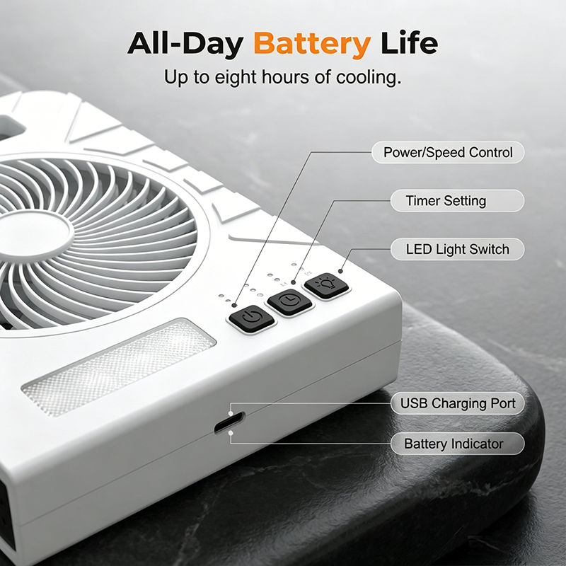 🌞 LIMITED-TIME 50% OFF! ✨ Solar-Powered Outdoor Fan – Rechargeable, Ultra-Quiet, with LED Light 💡