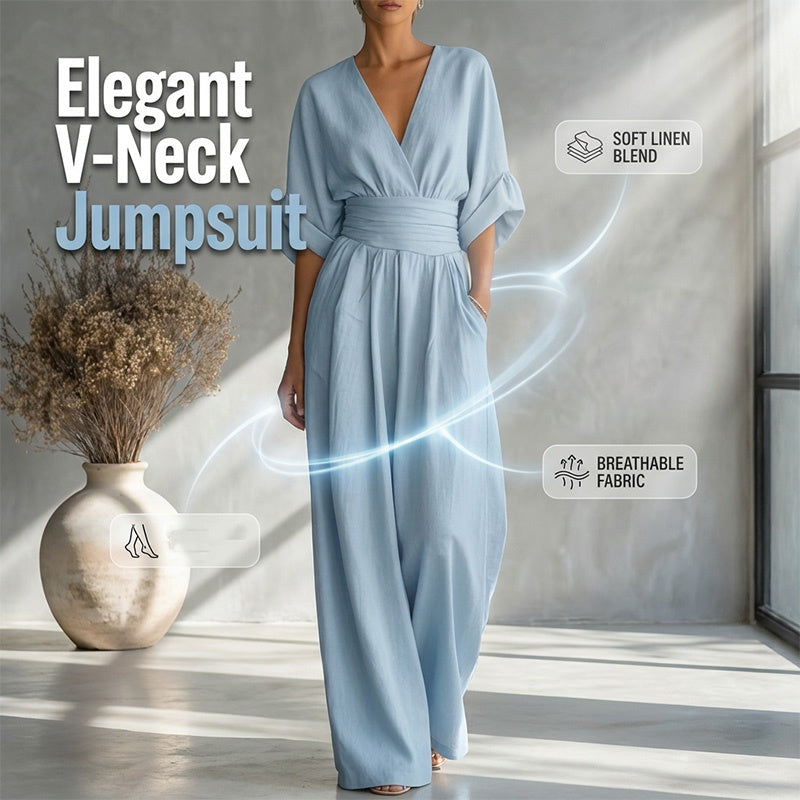 📢📢50% Off💟Women's V-Neck High Waist Wide Leg Jumpsuit
