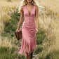 🤠 LIMITED-TIME 60% OFF! ✨👗Retro Western Tassel Sleeveless Slim Dress – Fringe Hem, Front Zipper, Cowgirl Style🌵