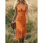 🤠 LIMITED-TIME 60% OFF! ✨👗Retro Western Tassel Sleeveless Slim Dress – Fringe Hem, Front Zipper, Cowgirl Style🌵