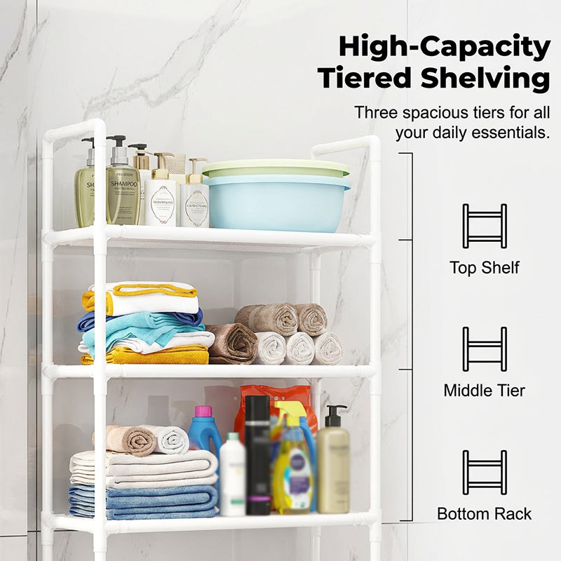 🧺No-Drill Over-Washer Storage Rack, Waterproof Rustproof Laundry & Bathroom Organizer Shelf for Space Saving