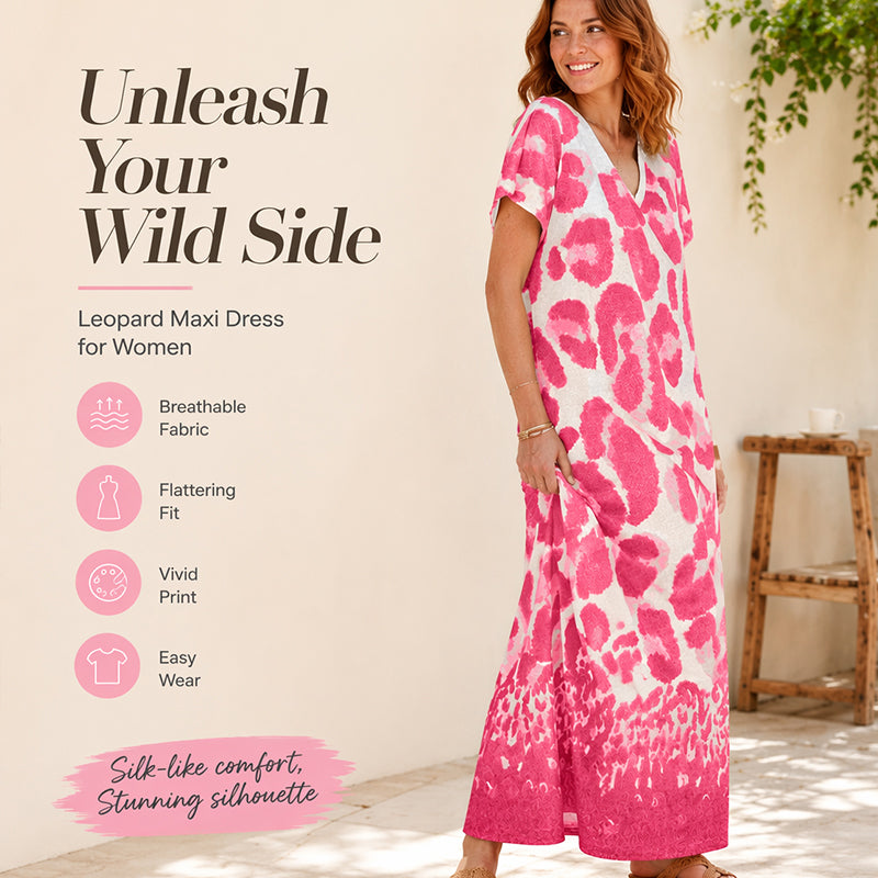 Women's Casual V-Neck Leopard Print Dress