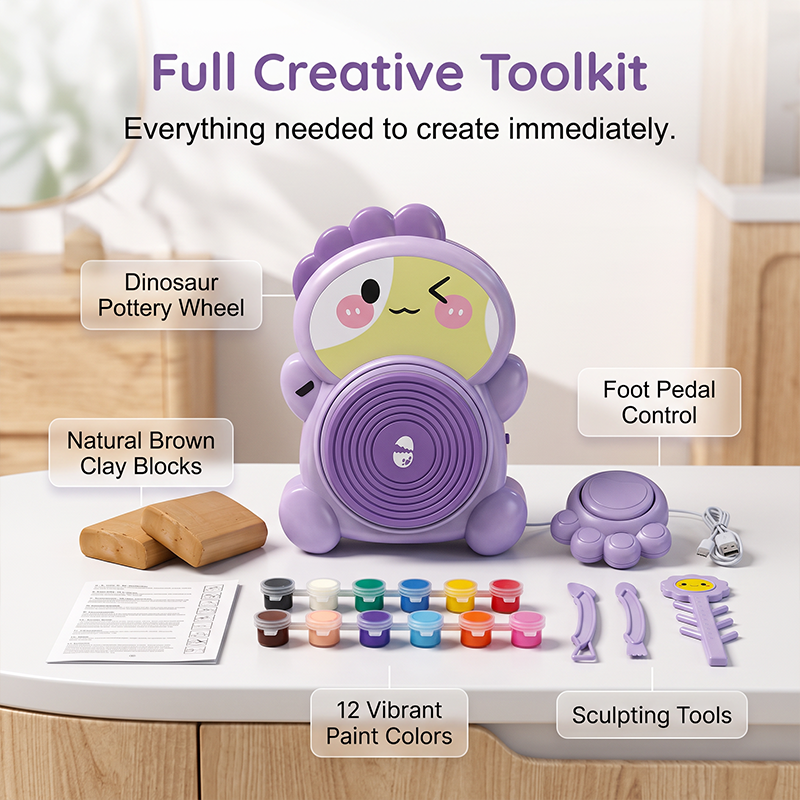 🏺🪐Kids Electric Pottery Wheel Kit with Foot Pedal, Clay & Paints