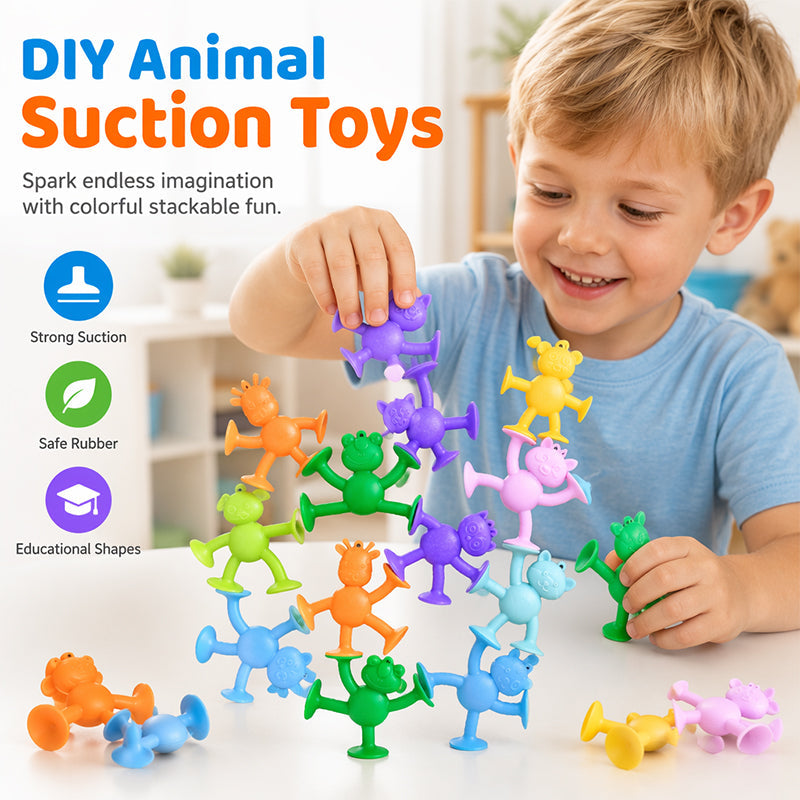 Educational Suction Cup Blocks Soft Animal Building Toys for Kids