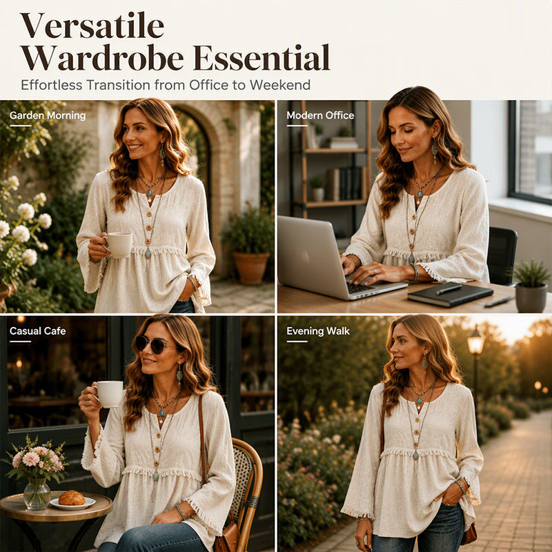 👚New Arrivals - Fringe Trim Casual Top – Soft Fabric & Easy Pairing with Jeans or Skirts for Any Occasion