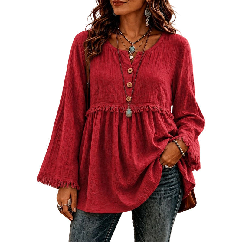 👚New Arrivals - Fringe Trim Casual Top – Soft Fabric & Easy Pairing with Jeans or Skirts for Any Occasion