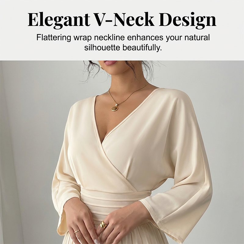 👖 50% OFF! Women’s V-Neck 3/4 Sleeve Pleated Wide Leg Jumpsuit, Smocked Waist Day To Night Office & Occasion Wear
