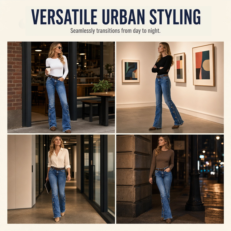 Women High Waisted Distressed Flare Jeans
