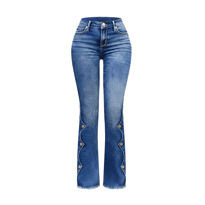 Women High Waisted Distressed Flare Jeans