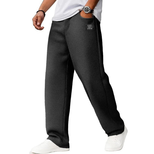 Minimalist Waffle Knit Loose Long Pants