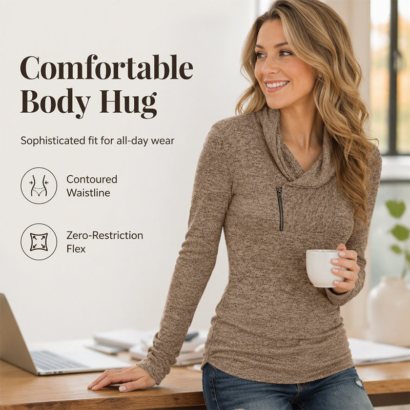 Women's Cowl Neck Sweatshirt with Zipper