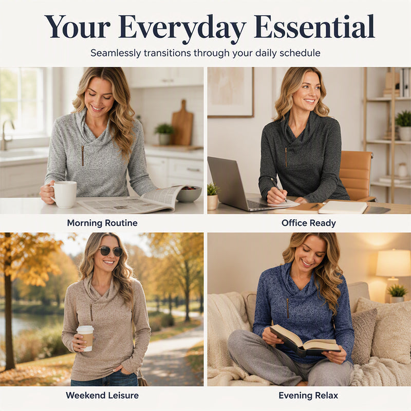 Women's Cowl Neck Sweatshirt with Zipper