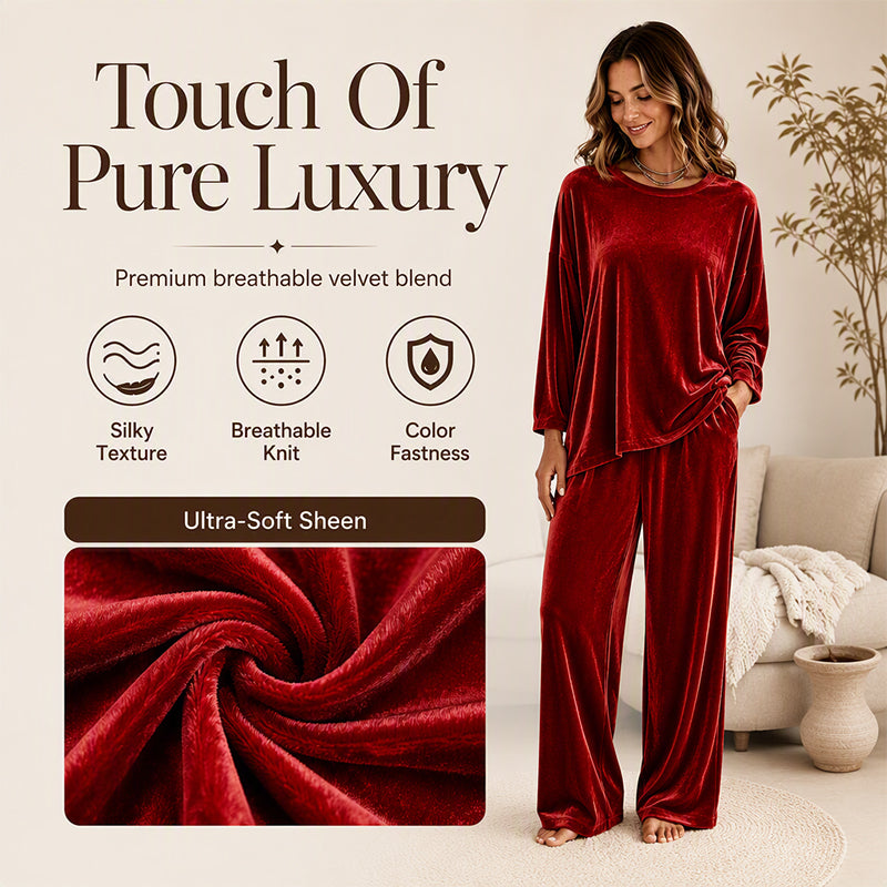 🌸Hot Sale 50% OFF💖Women's Velvet Long Sleeve Top & Wide-Leg Pants Set