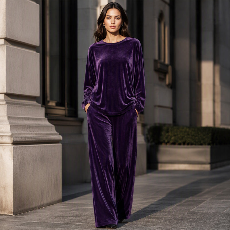 🌸Hot Sale 50% OFF💖Women's Velvet Long Sleeve Top & Wide-Leg Pants Set