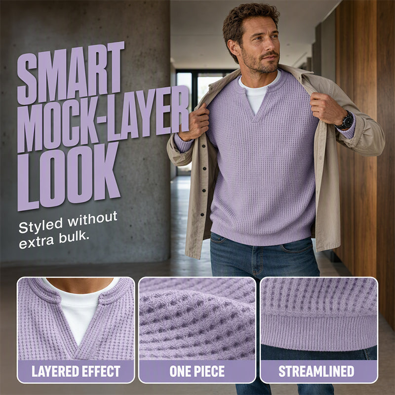 ✨ Timeless Comfort | Men's Textured Waffle Layered-Look Long-Sleeve Tee