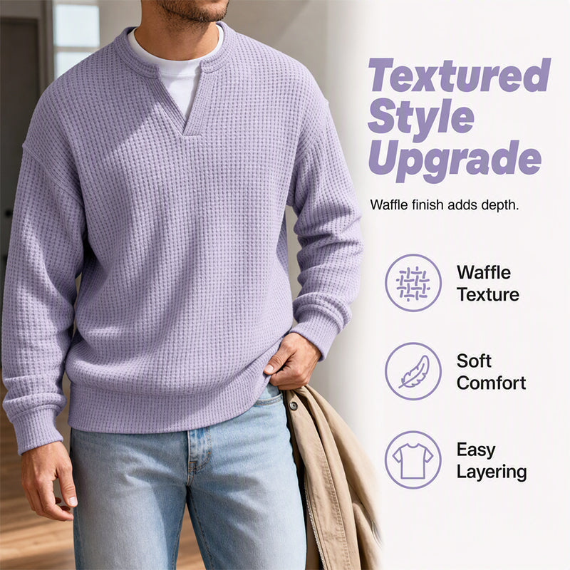 ✨ Timeless Comfort | Men's Textured Waffle Layered-Look Long-Sleeve Tee