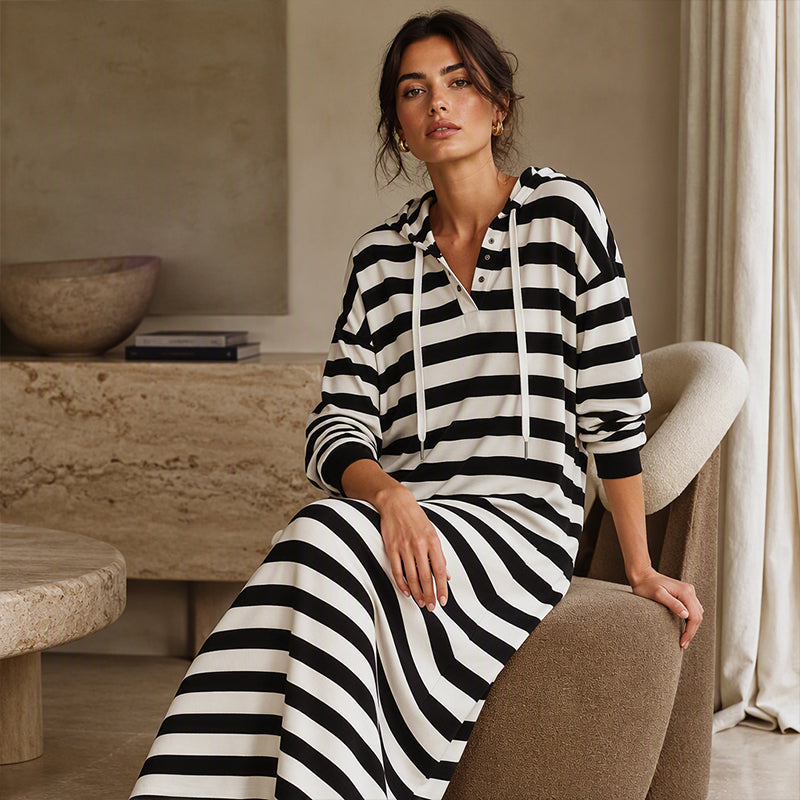🍂 Easy Everyday Comfort | Women's Striped Hooded Casual Dress