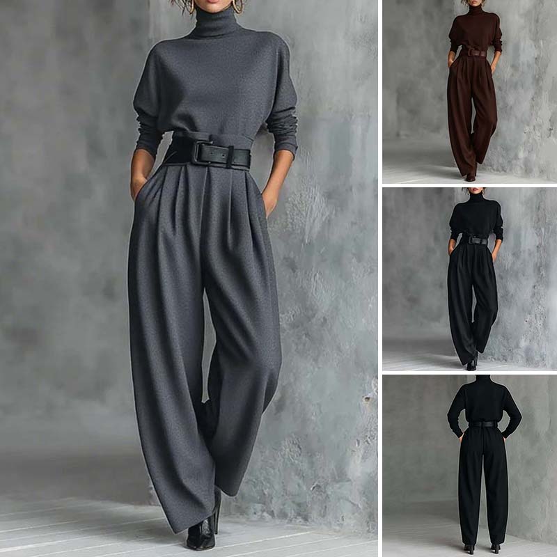✨ Effortless Elegance | Women's Turtleneck Top & High-Waist Pants 2-Piece Set