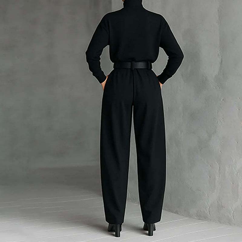 ✨ Effortless Elegance | Women's Turtleneck Top & High-Waist Pants 2-Piece Set