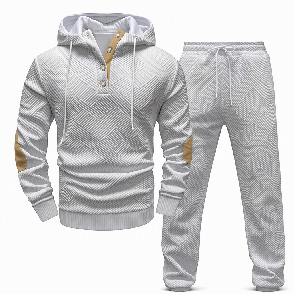 🧥 Men's 2 Piece Hoodie Set – Premium Jacquard Knit, Breathable & Always Cool