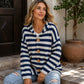Women's Striped Hooded Knit Cardigan
