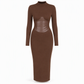 Women's Crew Neck Long Sleeve Patchwork Slim Fit Bodycon Pullover Dress