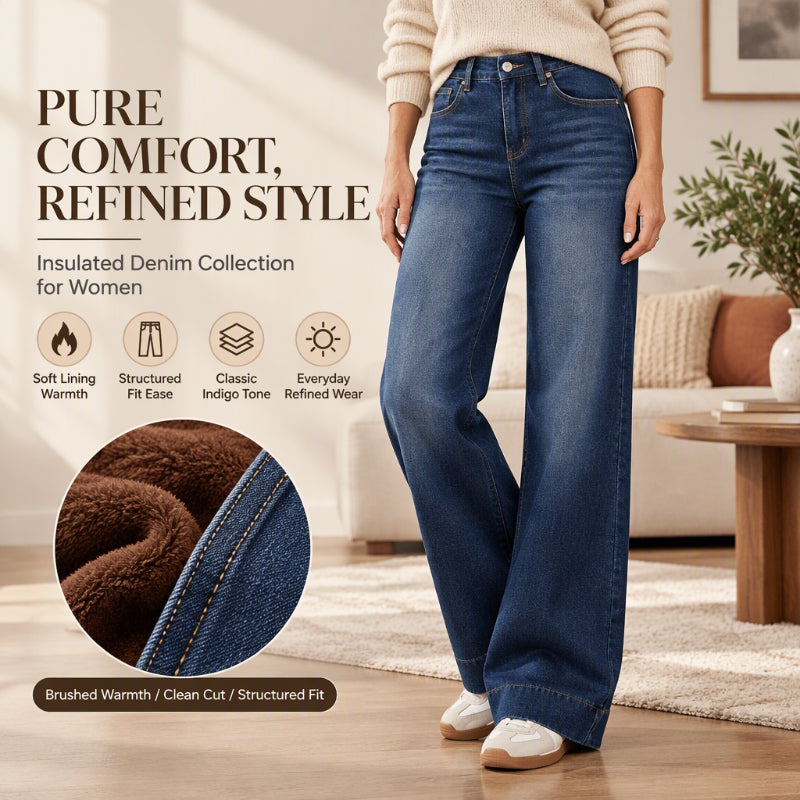 Women's High Waist Thermal Wide-Leg Jeans