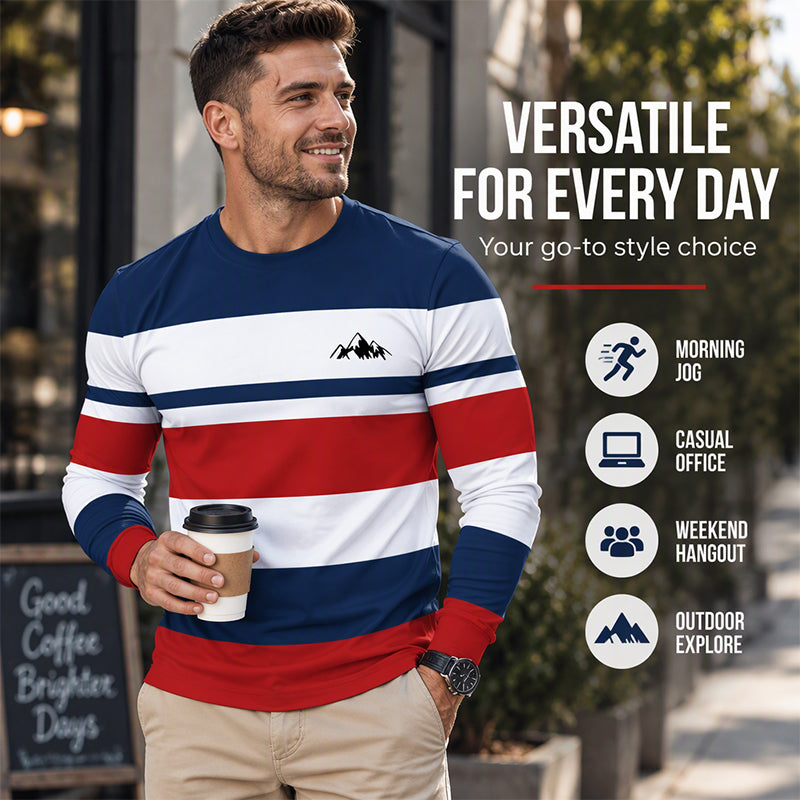 Men's Striped Crewneck Long Sleeve Top