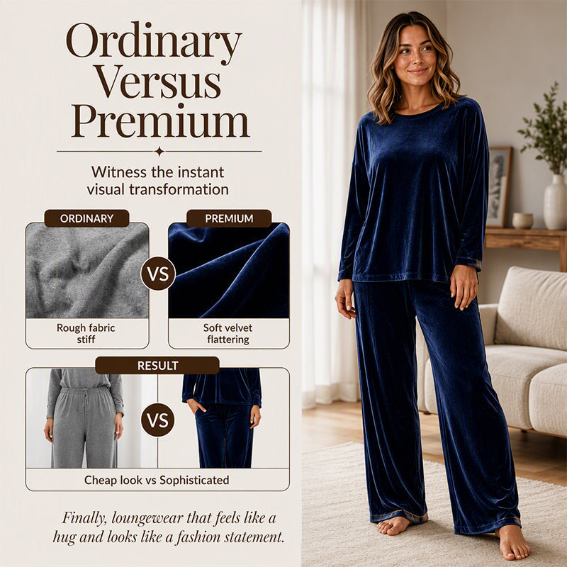 💠Women's Velvet Long Sleeve Top & Wide-Leg Pants Set
