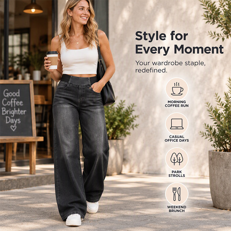 👖 Leg-Elongating Silhouette, Flexible Everyday Comfort | Women's Casual Stretch Wide-Leg Jeans